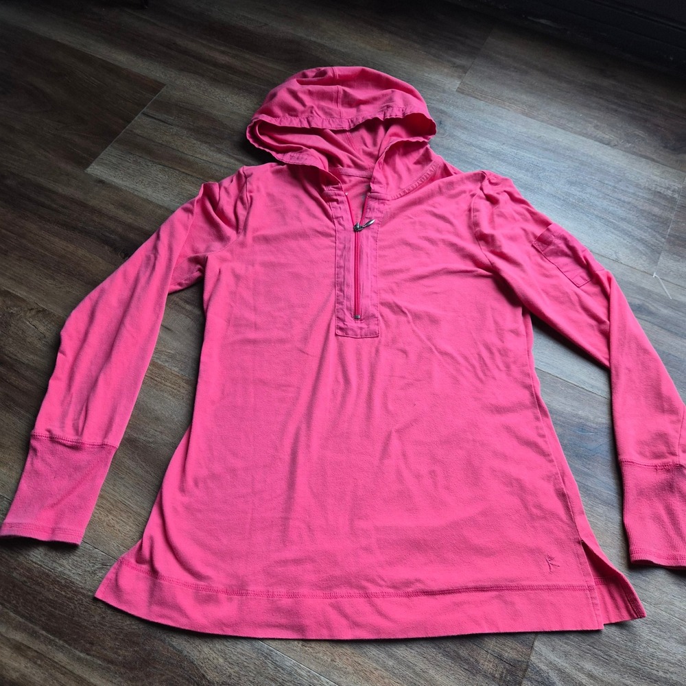 Danskin Now Womens Pink Quarter Zip Hoodie Thumbhole Athletic Top Large Gorpcore